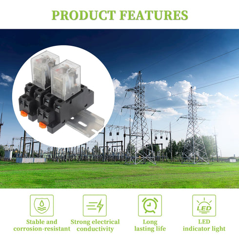 AC 12V Electromagnetic Power Relay HH52P JQX-13FL 62PL Coil 8 Pin 10A DPDT LED Indicator with Plug-in Terminal Socket and DIN Slotted aluminum Rai...