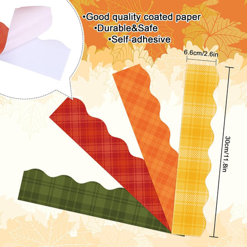 79ft Fall Autumn Plaid Bulletin Board Borders Self- Adhesive Orange Green Yellow Red Plaid Border Trim Thanksgiving Bulletin Board Decal Sticker f...