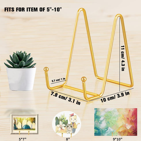 4 Pack Plate Stands for Display, 4 Inch Gold Plate Stands for Display, Metal Square Wire Easel Stand, Plate Holder Display Stands, Picture Frame S...