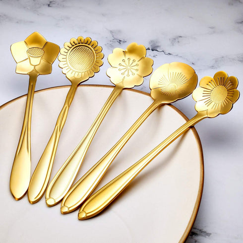 Chengu 8 Pieces Flower Coffee Tea Spoons Stainless Steel Sugar Spoons Tea Party Flower Fancy Tableware Set Stir Bar Creative Stirring Teaspoon, 8 ...