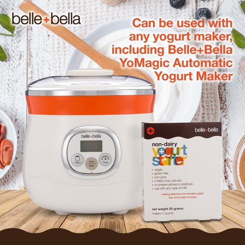 Belle + Bella Non-Dairy Vegan Yogurt Starter - Gluten Free, No Added Sugar, Non GMO - Makes 12 Quarts Vegan Yogurt - 2 Billion Live Cultures - Mix...