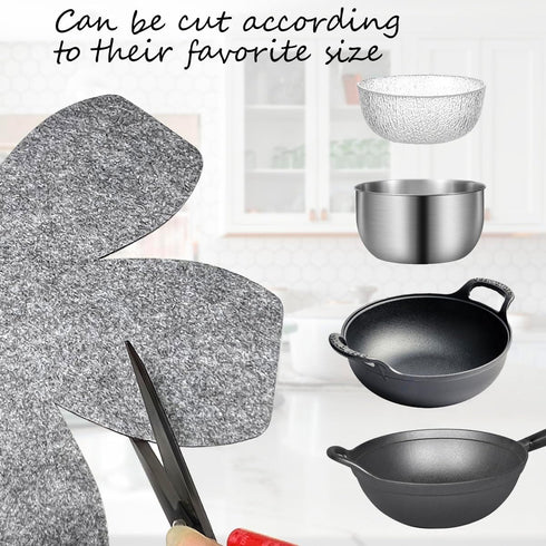 6 Pcs Pot and Pan Protectors for Stacking, in 3 Sizes, Pan Separators Felt, Pan Stacking Protectors, Anti-slip Pot Protectors, Ceramic Glass Cookw...