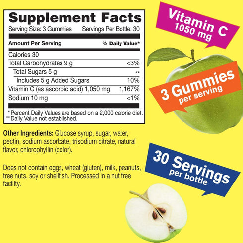 Vitamin C 1050 mg Gummies - Natural Sourced Flavors - Immune Support Dietary Supplement, Antioxidant Support - Extra Strength Vegetarian Gummy, No...