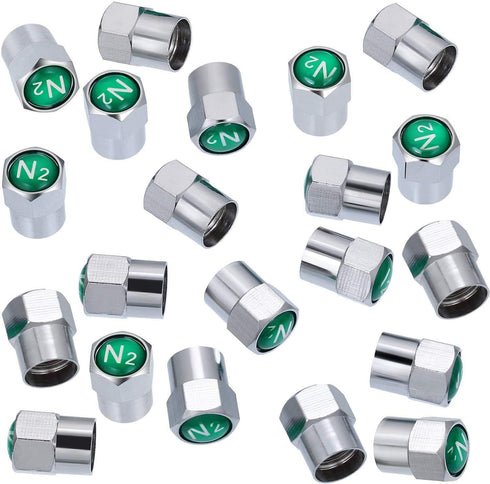 Tatuo 20 Pieces Metal Brass Tire Valve Stem Caps Dustproof Valve Covers for Auto Cars Tire Valves N2 Nitrogen Sign Logo on The Top...