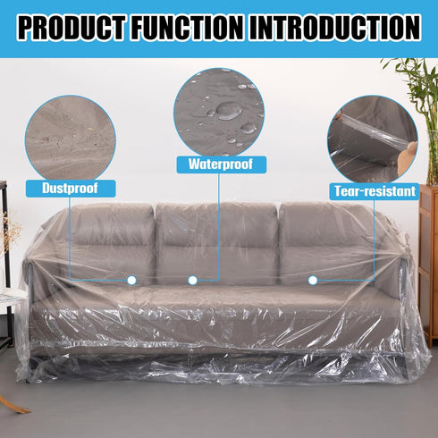 HERSENT 96 x 42 x 62 Inch Plastic Furniture Covers for Moving, Heavy Duty Couch Cover for Sofa, Thick Clear Sofa Moving Cover, Waterproof Moving a...
