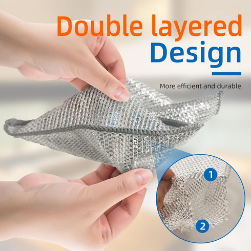 10PCS Non Scratch Steel Wire Dishwashing Rags,Substitute for Steel Wool Scrubbers,Kitchen Cleaning Cloths, Multifunctional Wire Dishcloth for Pots...