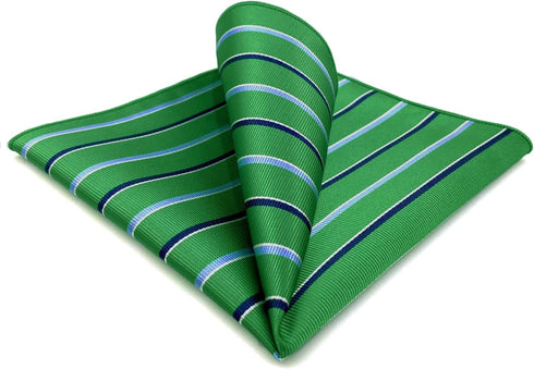 S&W SHLAX&WING Striped Pocket Squares for Men Kelly Green with Blue Stripes Gift...
