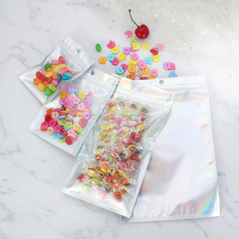 100 Pcs Resealable Ziplock Food Storage Bags, Water Proof Bag with Clear Window, Packaging Pouch for Coffee Beans Candy Sample Food (Silver, 4 X 6...
