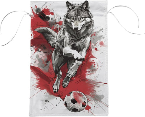 Wolf Playing Soccer Garden Flag Silver And Black House Yard Flag Seasonal Holiday Outside Holiday Decoration Home Decor Double Sided Flag 12x18inc...