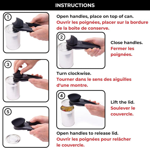 Starfrit MightiCan Can Opener - Safe - Holds Lid and Leaves No Sharp Edges on Lid - 3 year warranty - Comfort Grip - Heavy Duty Non-Slip Knob...
