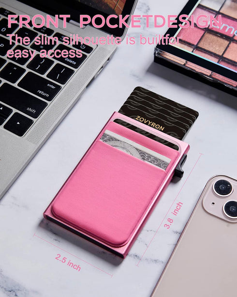 Minimalist Small Wallet Women Slim Pop Up Wallet Card Holder Wallet with Money Pocket, RFID Blocking Pink Smart Wallet Metal Card Case...