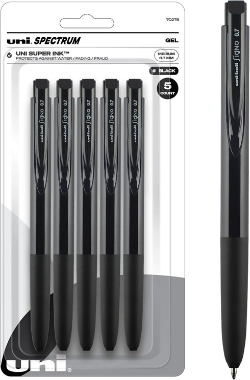 Uniball Signo Spectrum Retractable Gel Pen, 5 Black Pens, 0.7mm Medium Point Gel Pens| Office Supplies, Ink Pens, Colored Pens, Fine Point, Smooth...