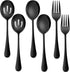 Homikit Stainless Steel 2 Black Serving Spoons, 2 Black Slotted Serving Spoons, 2 Black Serving Forks, Metal Buffet Party Banquet Restaurant Cater...