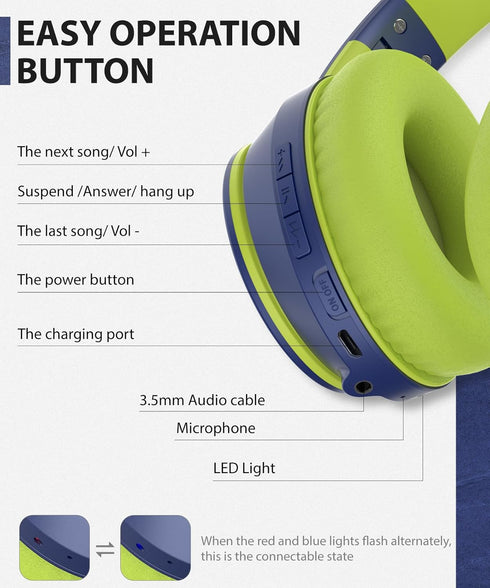 rockpapa E7 Over Ear Wireless Bluetooth Headphones with Mic Include Travel Case, Foldable Wired/Wireless Headphones with Microphone for Kids Child...