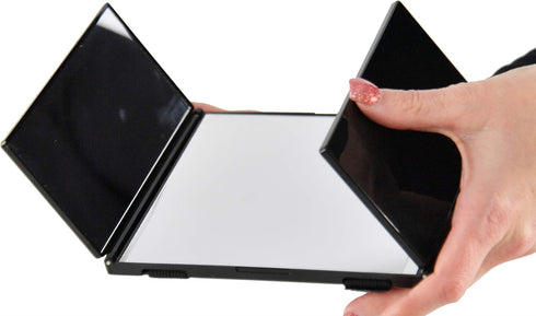 Home-X Large Car Vanity Mirror with Trifold Design, Travel Accessories for Car, Foldable Vanity, Makeup Travel Vanity, Strap-On Car Mirror, 12" L ...