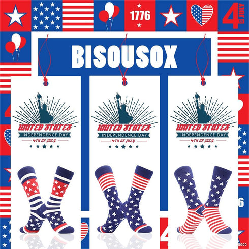 BISOUSOX American Flag Socks Mens Dress Socks 9-12 Funny Crazy Novelty Business Wedding Crew Groomsman President Sock...