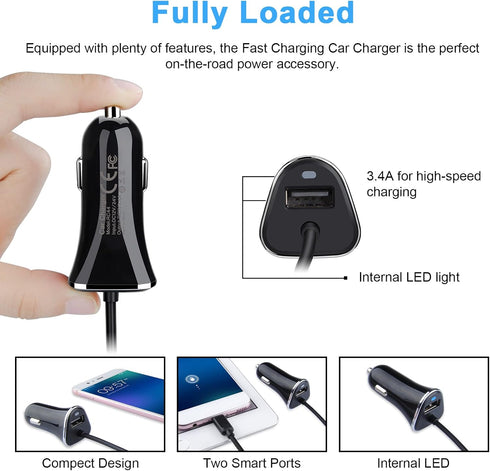 3.4A Fast Charging Car Adapter for Samsung Galaxy A23 5G A14 A13 5G S21 FE S23 Z Fold 4 A04S S22 A03s A52 A32 S20 Note 21,Google Pixel 7 Pro 6a,Mo...