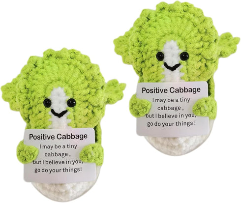 Positive Crochet Cabbage Doll Funny Knitted Toys with Positive Card, Emotional Support Cabbage Cute Creative Gifts for Friends Party Decoration En...
