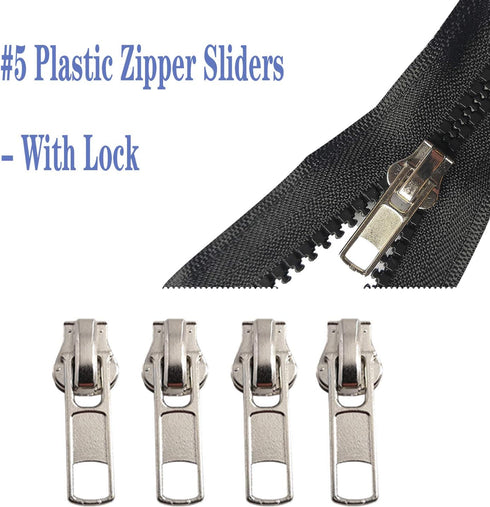 Meikeer 12-Piece #5 Universal Zipper Slider Replacement Kit - Includes Sliders for Easy Repair of Metal, Plastic, and Nylon Coil Luggage, Bags, an...