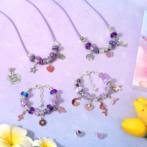 Flasoo DIY Charm Bracelet Making Kit, Jewelry Making Kit for Teen Girls with Unicorn Mermaid Purple Stuff Craft Gift for Birthday, Christmas, New ...