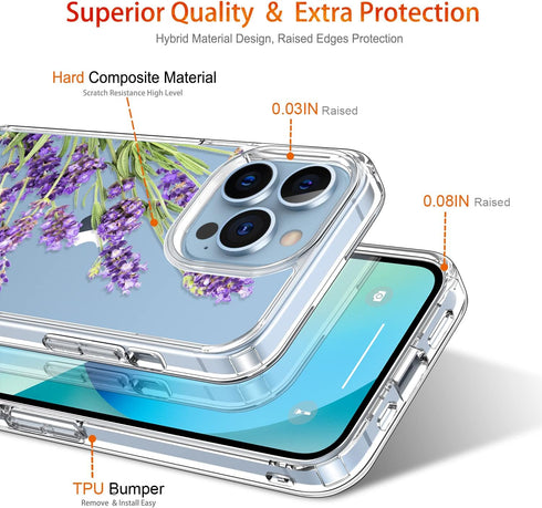 GiiKa for iPhone 13 Pro Case with Screen Protector, 6.1 inch Clear Full Body Shockproof Protective Floral Girls Women Hard Case with TPU Bumper Co...