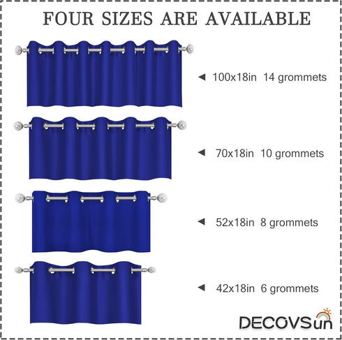 Royal Blue Valances for Bedroom Solid Blackout Thermal Insulated Cobalt Blue Valances for Windows for Living Room Kitchen Loft Grommet Top 1 Panel...