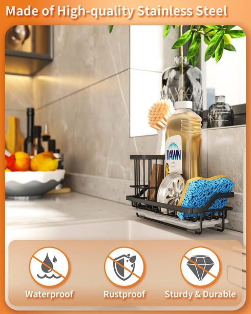 SWTYMIKI Sink Caddy Sponge Holder - Kitchen Sink Organizer with High Brush Holder for Countertop by the Sink Holding Dish Soaps and Sponges, Stain...