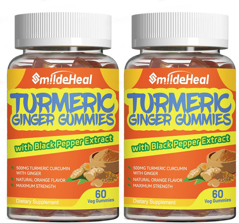 Turmeric Curcumin Gummies 500mg, with Turmeric Root Extract, Ginger Root, Black Pepper Extract, Antioxidant Support, Orange Flavor Gummies, 60 Cou...