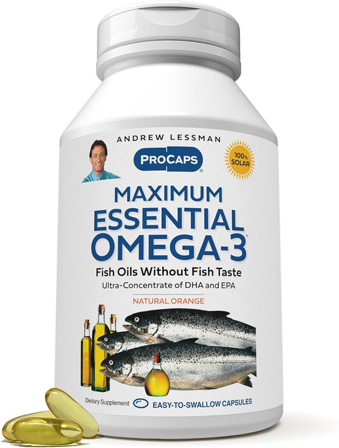 ANDREW LESSMAN Maximum Essential Omega-3 Orange - 60 Softgels - Ultra-Pure, High Potency Omega-3 Oils. High DHA, No Stomach Upset, No Contaminants...