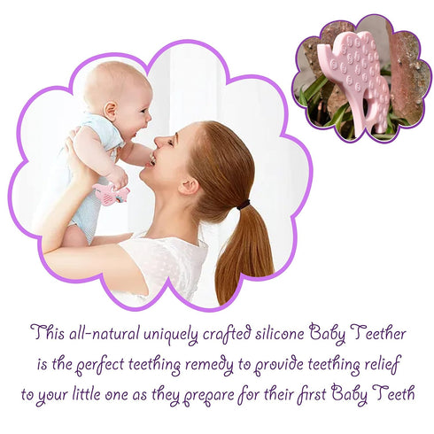 Soft Pink Elephant Teether Toy for Babies 3-6/6-12 Months Silicone Teething Toy Gift for Girls Gum Massager Anxiety Relief Items...