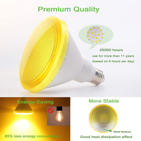 GREENIC Yellow LED Light Bulb, 2 Pack Par38 15W (100W Equivalent) 1300lm, E26 Medium Base Flood Light Bulb for Outdoor, Indoor, Porch, Patio, Yard...