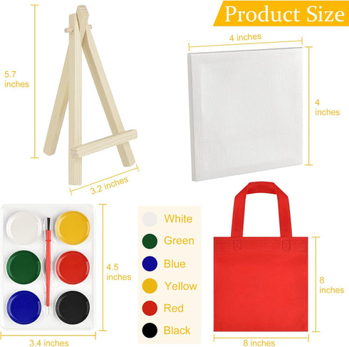 4 Sets Watercolor Paint Party Supplies Mini Paint Canvas and Easel Sets with Mini Watercolor Paint Sets 4x4" Mini Canvas Mini Wooden Easel Waterco...