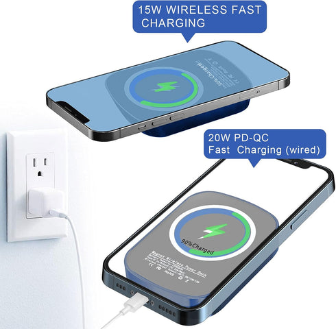 Magnetic Wireless Portable Charger,10000mAh 15W Fast USB C Small Wireless Power Bank, Especially External Strong Powerful Battery Pack for iPhone ...