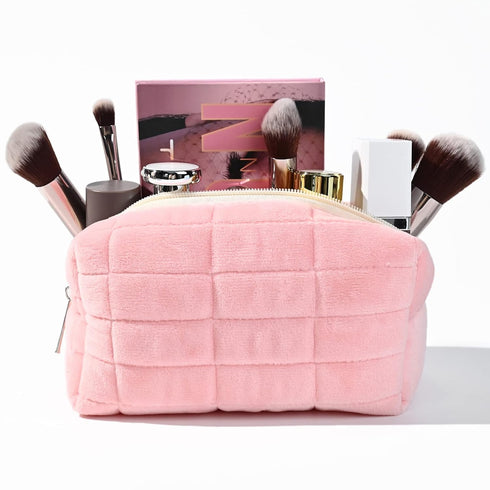 Makeup Bag Plush Cosmetic Bag Cute Aesthetic Makeup Bag Pink Makeup Pouch Travel Toiletry Bag Organizer Soft Makeup Brushes Accessories Storage Ba...