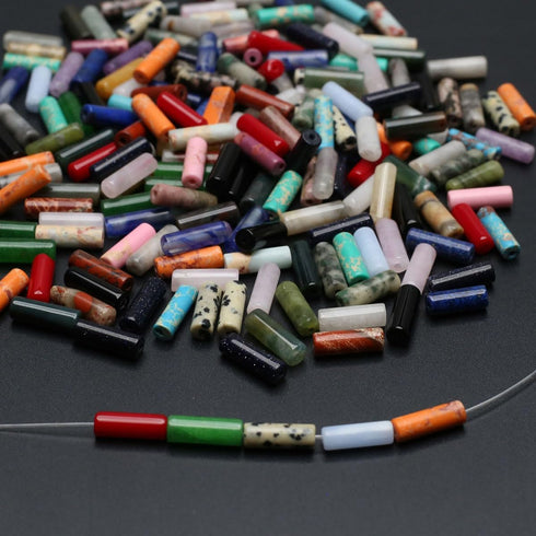 40 Pcs Healing Loose Beads Cylinder Shape Natural Necklace Stone Pendants Crystal Charms for Jewelry Making DIY Craft...