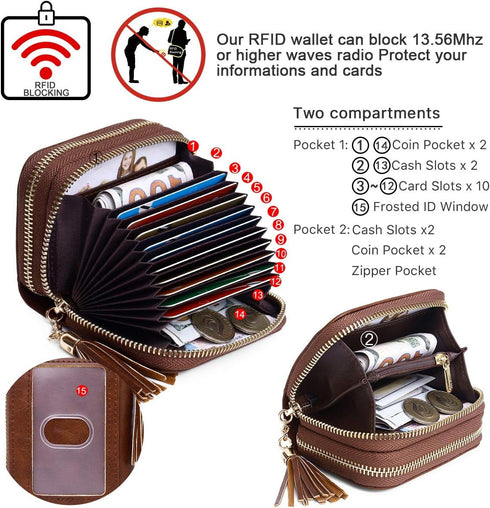 APHISON RFID Credit Card Holder Double Zipper Card Case Small Wallets for Women Leather Multifunctional Holders Sunflower style Ladies Girls/Gift ...