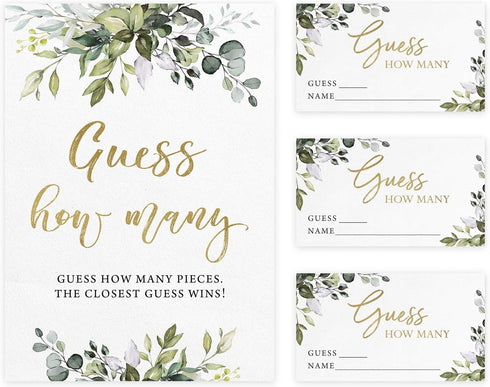 Printed Party Candy Guessing Game, Guess How Many, Greenery, 50 Cards and Sign...