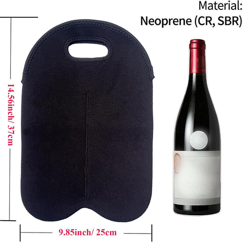 2 Bottle Wine Bag Tote Gift Bag, Neoprene Wine Carrier Tote Bag, Wine Bag for Wine Bottle, Beer Bottle and Water Bottle, Wine Gift Bag for Restaur...