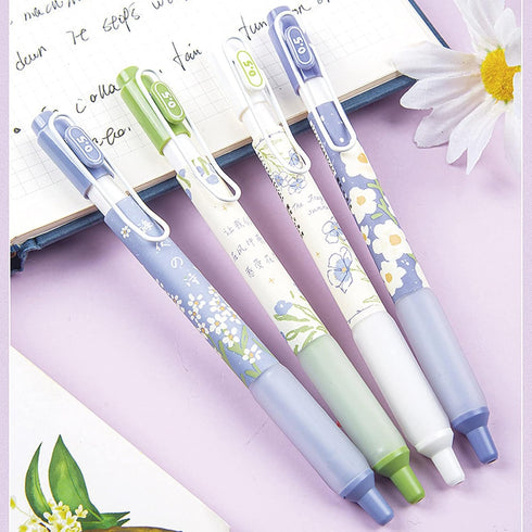 4 Pcs Gel Ink Pens Flower Retractable Pens 0.5mm Black Ink Gel Pens Women Girls Cute Aesthetic Pens Office School Pens (Flower-7)...