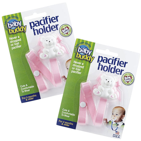 Baby Buddy Pacifier Clip Holder, Newborn Essential with Universal Fit for all Binky and Teether Brands, Ages 4+ Months, Light Pink, 2 Pack...