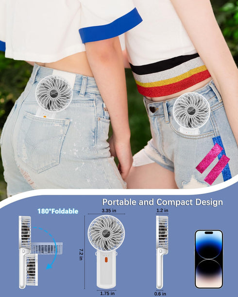 2 Pack Portable Handheld Fan, Mini Hand Held Fan, 6-15H Cooling Small Personal Fan, 180° Foldable Mini Desk Fan with 4 Quiet Speed, Neck Fan w/Lan...