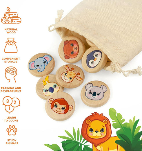 Ulanik Wild Animals Matching Memory Game for Toddlers Age 3 + Year Old Preschool Wooden Board Games for Kids 4-8 Learning & Education Toys — 30 ch...