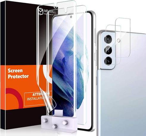MP-MALL 4 Pack 2 Pack Flexible TPU Film Screen Protector and 2 Pack Camera Lens Protector Designed for Samsung Galaxy S21 Plus 5G 6.7-inch, Suppor...