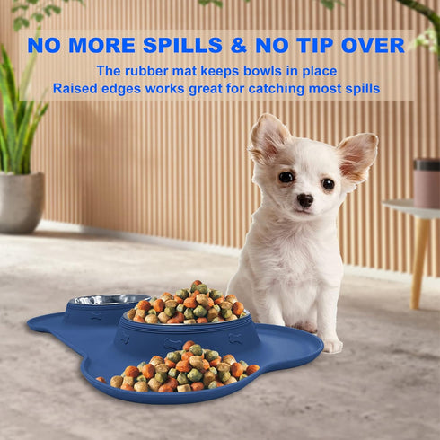 AsFrost Dog Food Bowls Stainless Steel Dog Food and Water Bowl Set, Dog Bowls No Spill Non Slip Silicone Mat, Dog Dishes for Small Medium Size Dog...