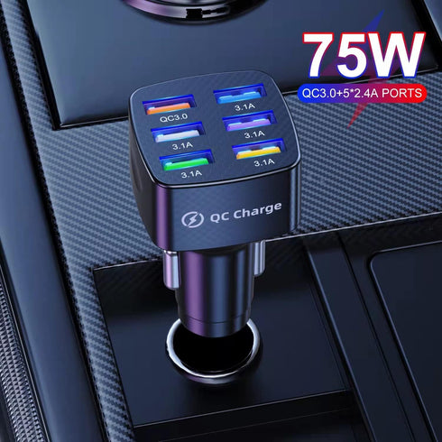 Car Charger Adapter, 6 Ports USB QC3.0 Fast Phone Charger, Car Interior Accessories Fit for All Vehicles, Multi-Port Car Phone Charger with LED Li...