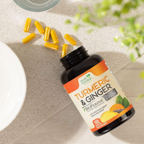 Turmeric Curcumin with BioPerine & Ginger 95% Curcuminoids 2600mg - Natural Joint & Heart Support, Black Pepper for Max Absorption - Health Nutrit...