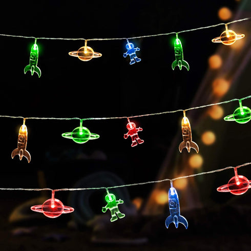 20 LED Children's Room LED String Light Astronaut Spaceship Rocket Pendants Holiday Party Lights Wall Window Nursery or Kids room Decor Wedding Ar...