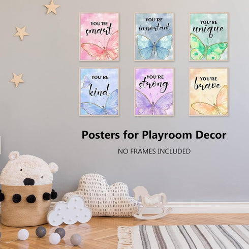 HOMANGA Wall Art Posters, Butterfly Wall Decor for Girls Room, 8X10 Inch, Unframed, Set of 6...