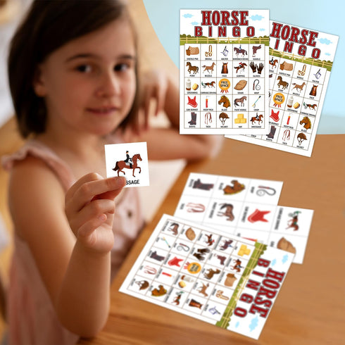 Horse Farm Bingo Cards, 24 Player Pony Party Bingo Game for Family Adult, Cowgirl Cowboy Party Favor, Large Group Party Celebration Activity -05...