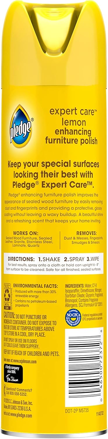 Pledge Expert Care Wood Polish Spray, Shines and Protects, Removes Fingerprints, Lemon, 9.7 oz (Pack of 3)...